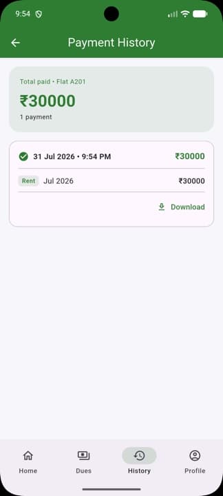 Payment history showing one grouped payment with a download option for the receipt